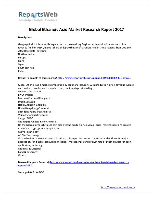 Market Analysis Global Ethanoic Acid Market Research 2017