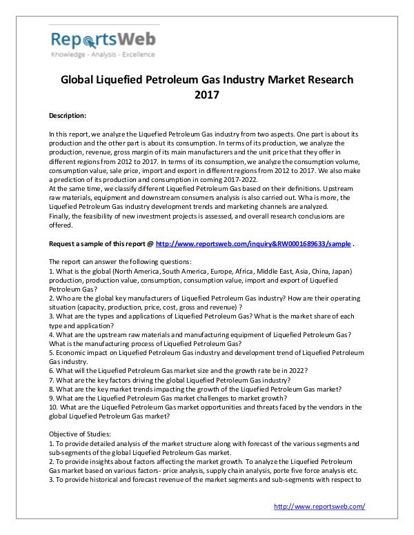 Market Analysis Liquefied Petroleum Gas Industry 2017-2022