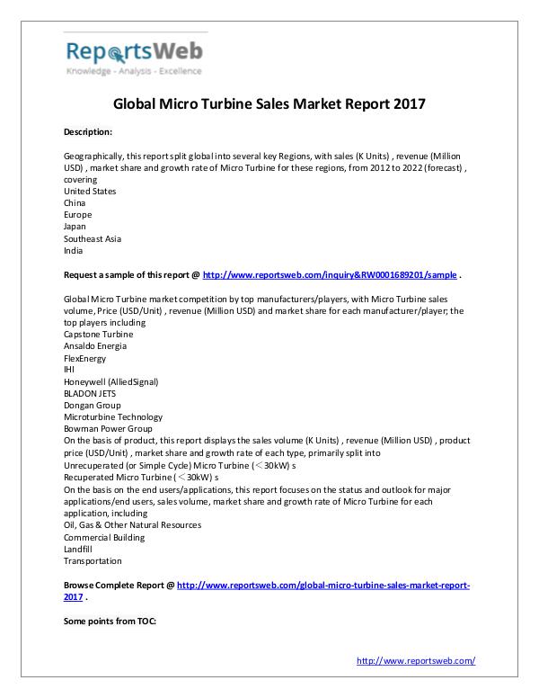 Market Analysis 2017-2022 Micro Turbine Sales Market Study