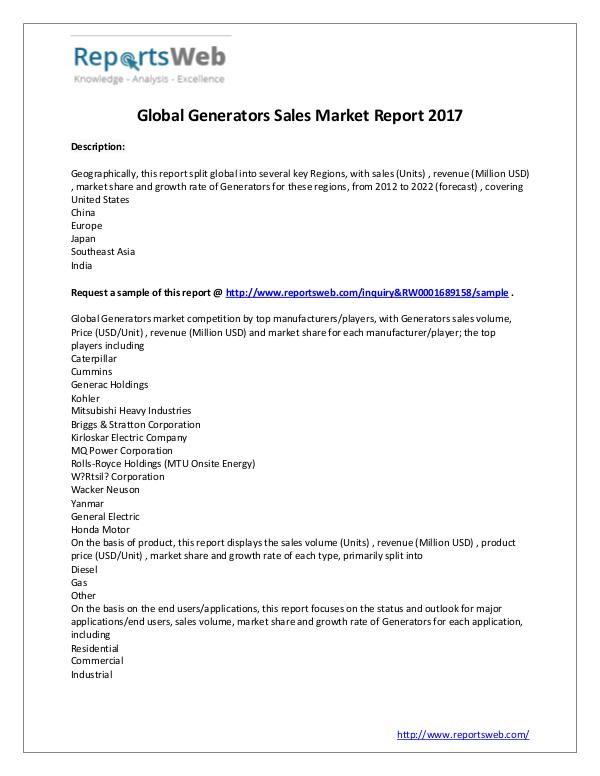 Market Analysis Global Generators Sales Industry 2022 Report