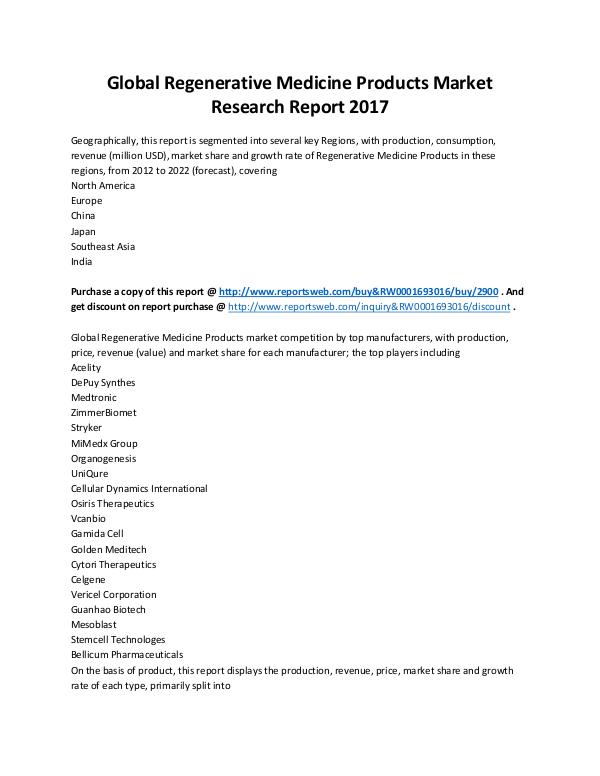 Market Analysis 2017 Global Regenerative Medicine Products Market