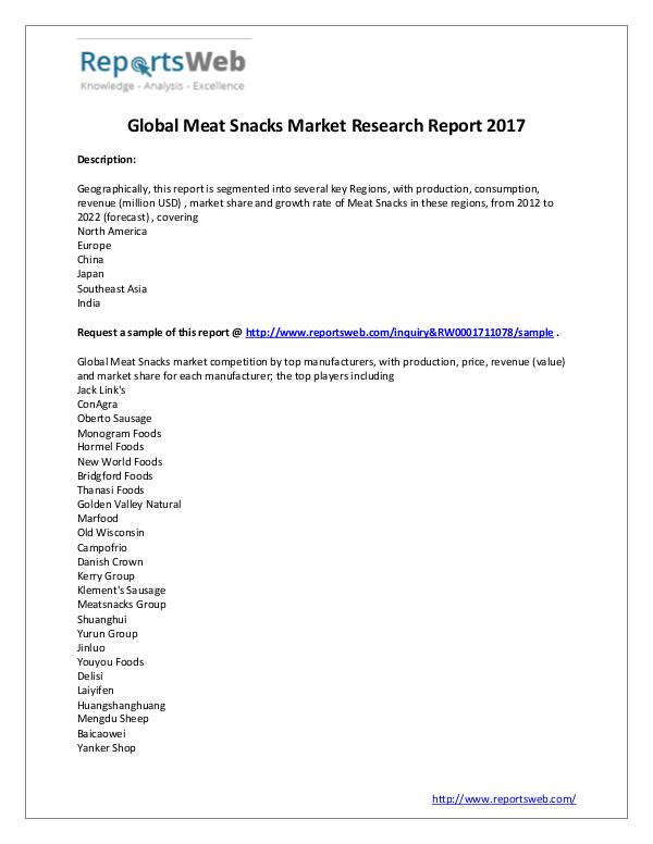 Market Analysis 2017 Analysis: Meat Snacks Market Report