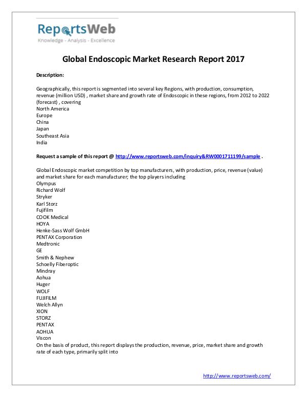 Market Analysis 2017-2022 Endoscopic Market Growth & Development