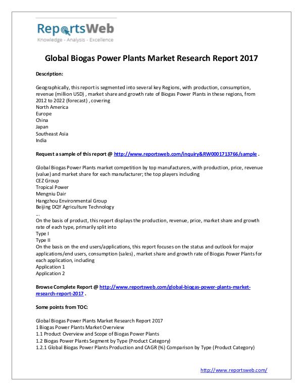 Market Analysis Biogas Power Plants Market - Global Research