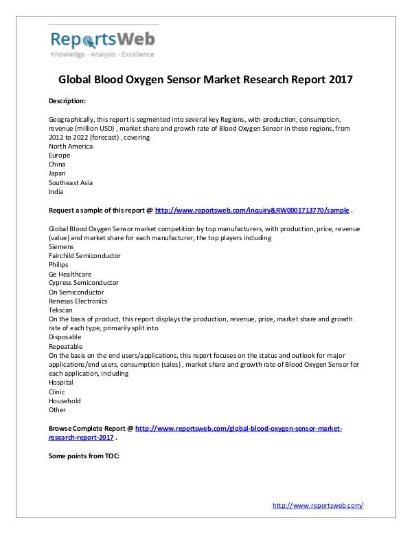 Market Analysis 2017 Global Blood Oxygen Sensor Industry Study