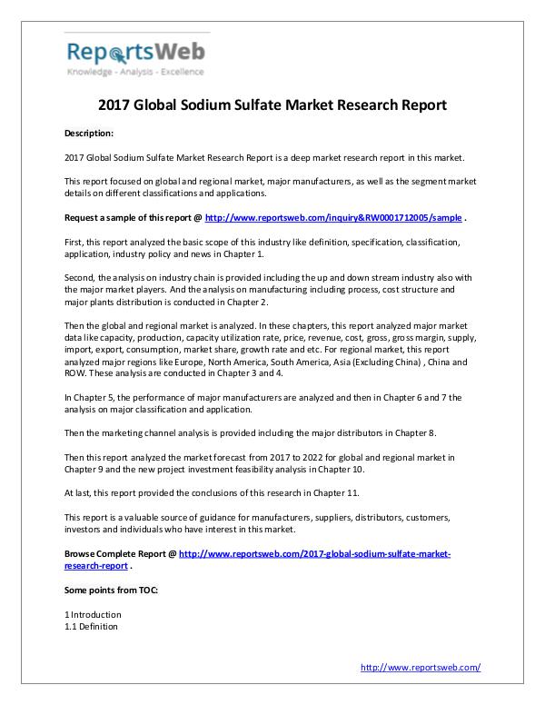 Sodium Sulfate Industry – Global Analysis 2017