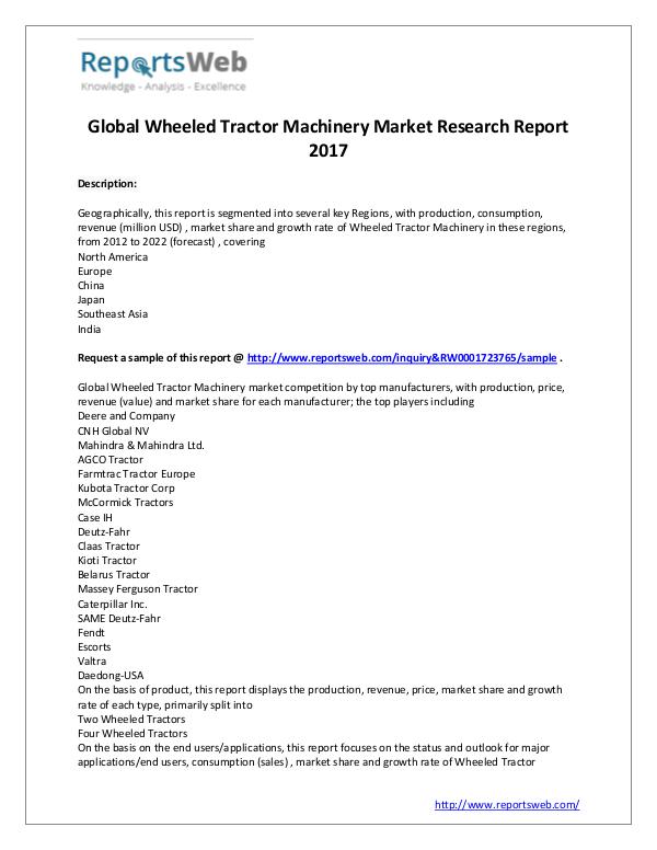 Market Analysis Wheeled Tractor Machinery Market - Global Trends