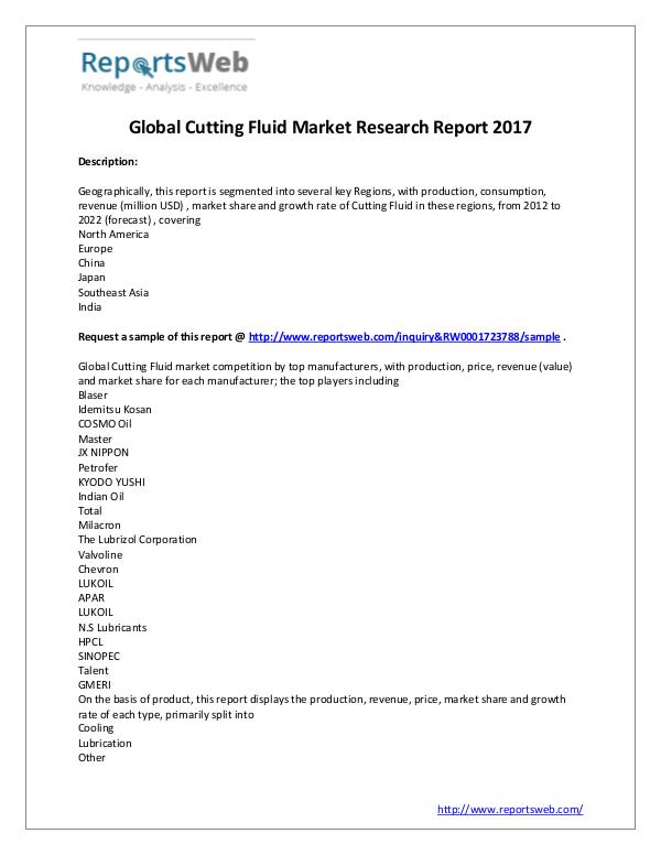 Global Cutting Fluid Market Overview 2017-2022
