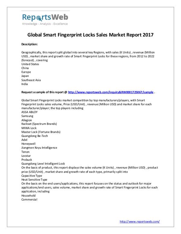 Market Analysis 2017 Global Smart Fingerprint Locks Sales Market