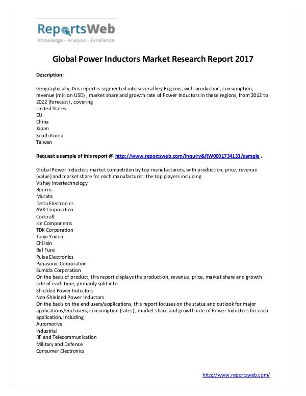 Market Analysis 2017 Analysis: Global Power Inductors Industry