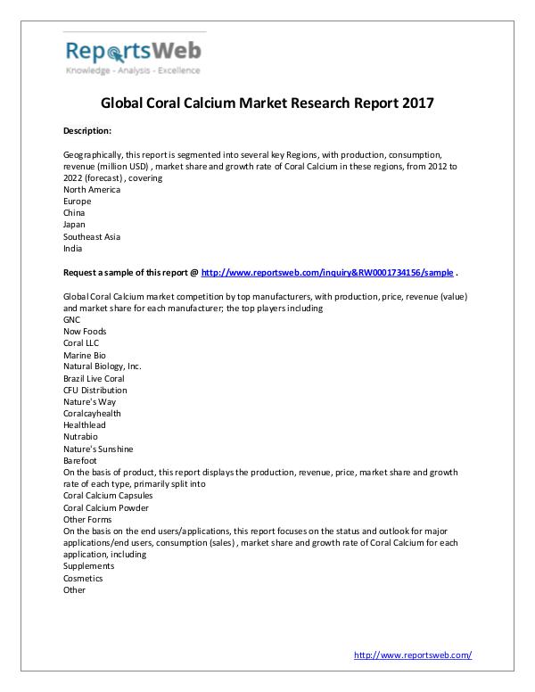 2022 Forecast: Global Coral Calcium Industry Study