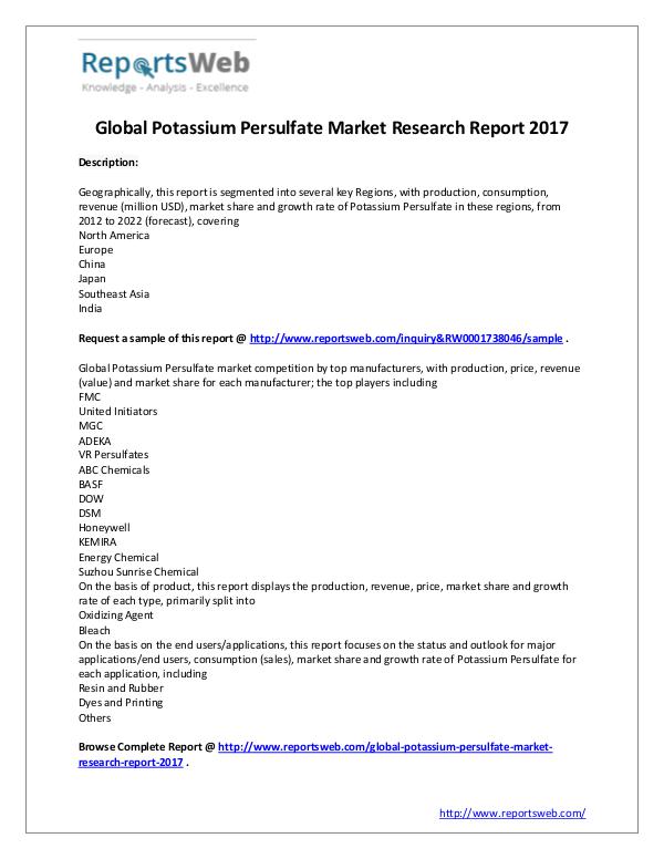 Market Analysis 2017 Study - Global Potassium Persulfate Market