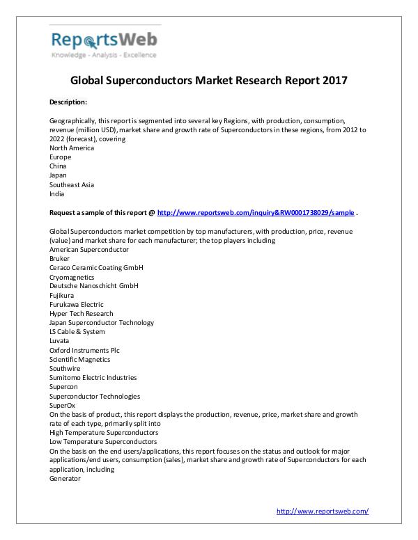 Market Analysis 2017 Development of Superconductors Industry