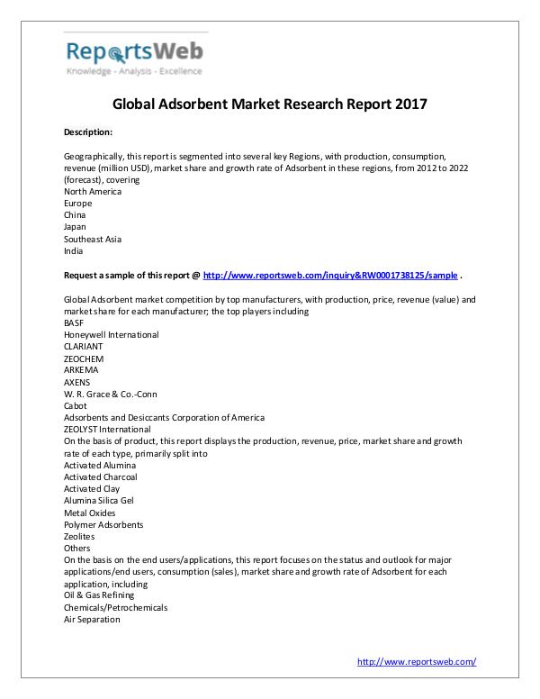 Market Analysis 2017 Study - Global Adsorbent Market