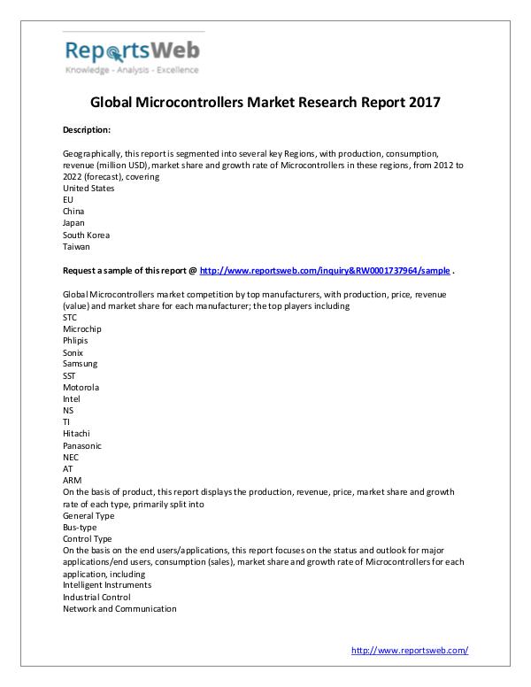 Market Analysis 2017 Study - Global Microcontrollers Market
