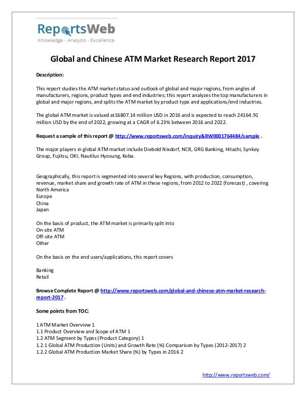 Market Analysis ATM Market Status – World and China Report 2017