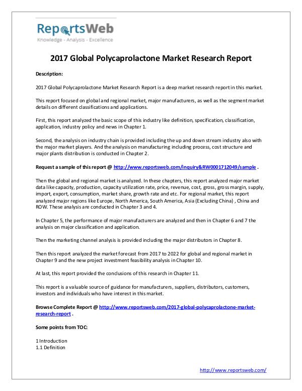 Market Analysis SWOT Analysis of Global Polycaprolactone Market