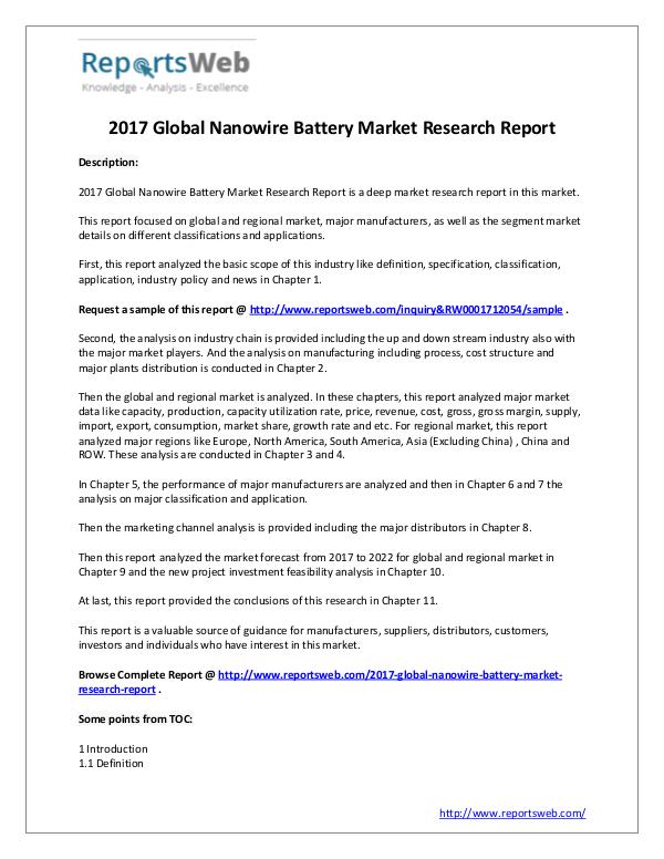 Global Nanowire Battery Market Major Suppliers