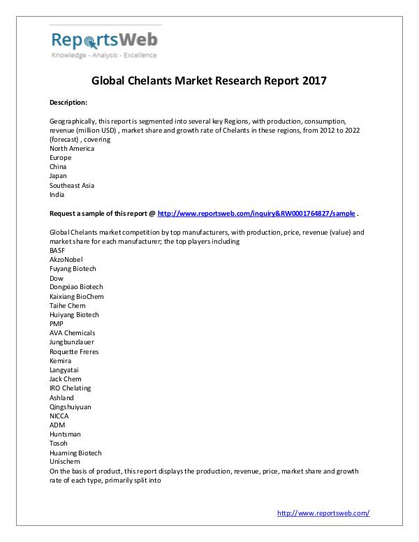 Market Analysis 2017 New Market Study: Global Chelants Industry