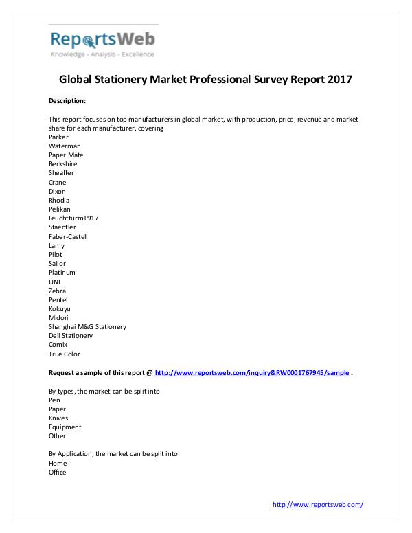 Market Analysis 2017 Stationery Market Professional Survey