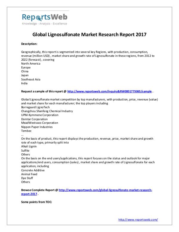 Market Analysis New Study: 2017 Global Lignosulfonate Market