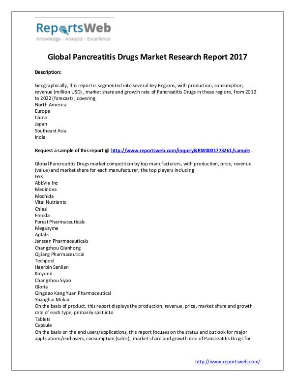 Market Analysis Pancreatitis Drugs Market - Global Research Report
