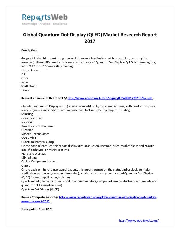 Market Analysis 2017 Global Quantum Dot Display (QLED) Market