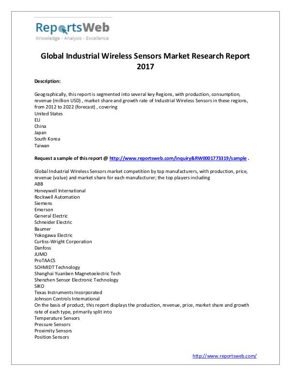 Market Analysis 2017 Global Industrial Wireless Sensors Market