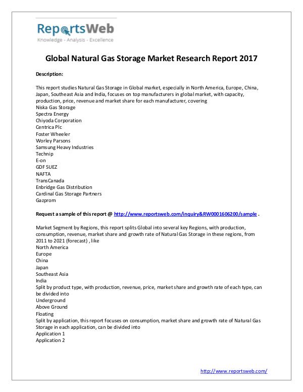 Market Analysis 2017 Study - Global Natural Gas Storage Market