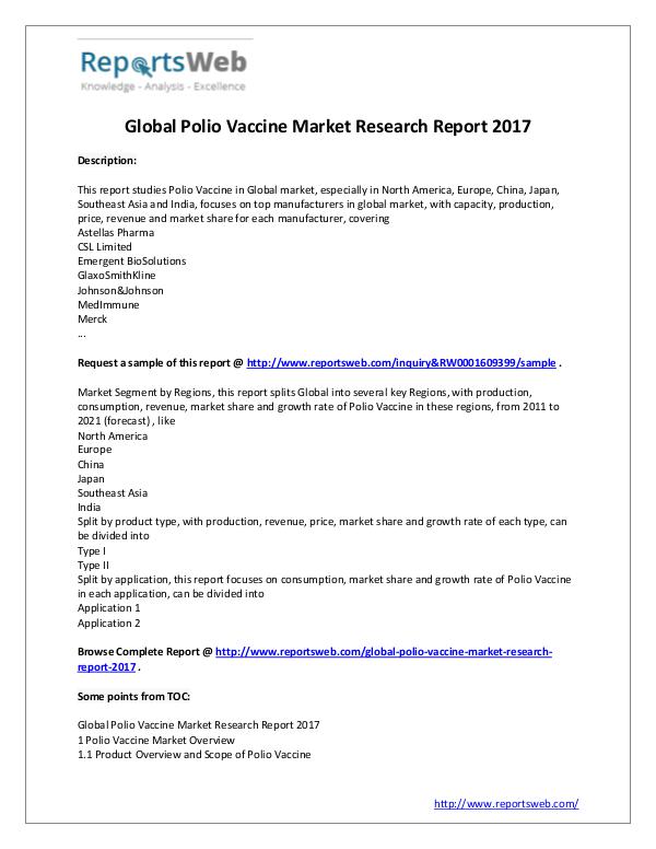 Market Analysis 2017 Study - Global Polio Vaccine Market
