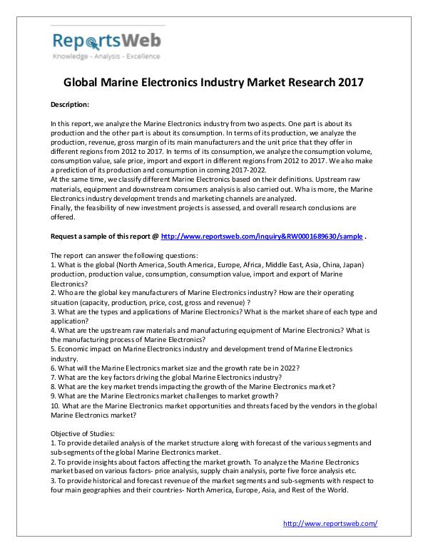 2017-2022 Global Marine Electronics Market