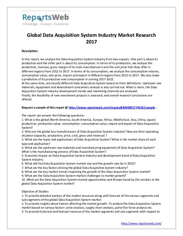 Market Analysis 2017 Study - Global Data Acquisition System Market