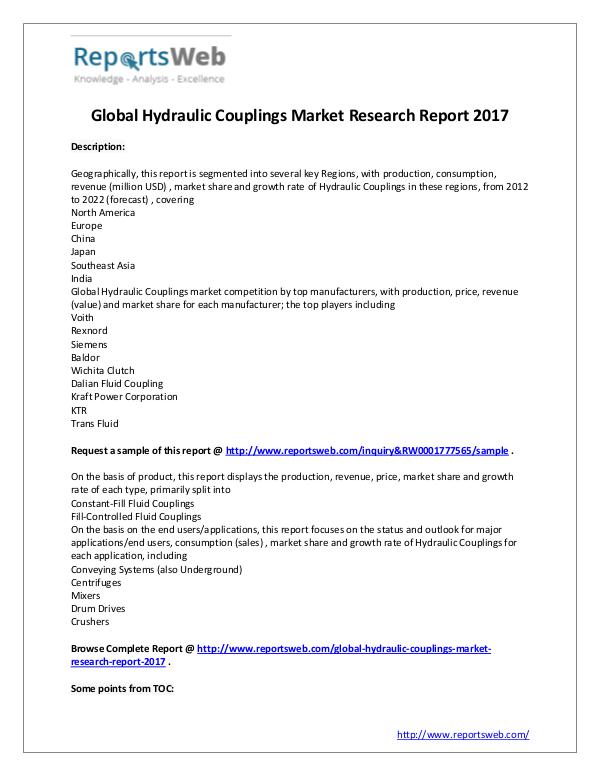 2017 Study - Global Hydraulic Couplings Market