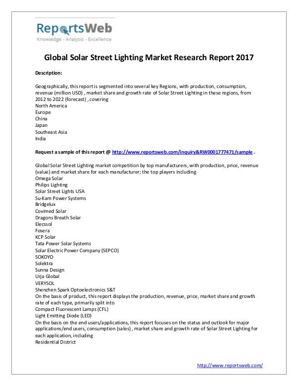 2017 Study - Global Solar Street Lighting Industry