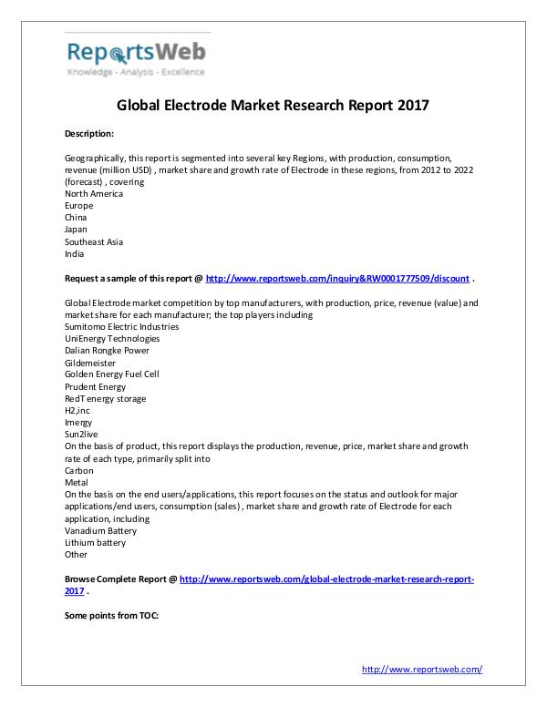 Global Electrode Market Distributor Analysis 2017