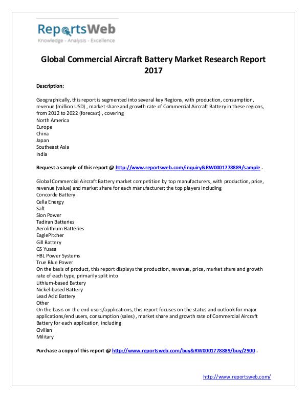 Market Analysis 2017 Global Commercial Aircraft Battery Market