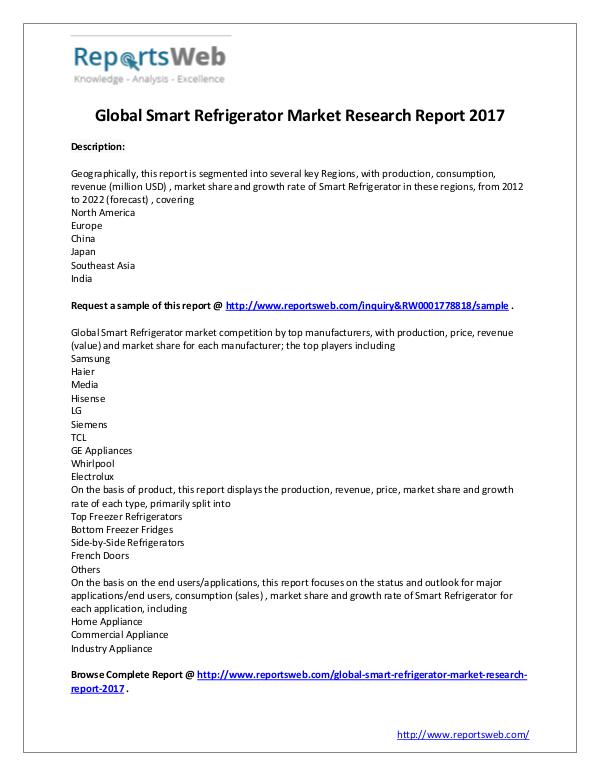 2017 Study - Global Smart Refrigerator Market