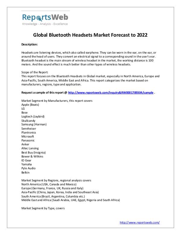 Market Analysis 2017 Global Bluetooth Headsets Market Research