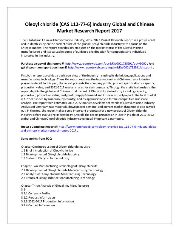 Market Analysis 2022 Trends of Oleoyl chloride Market