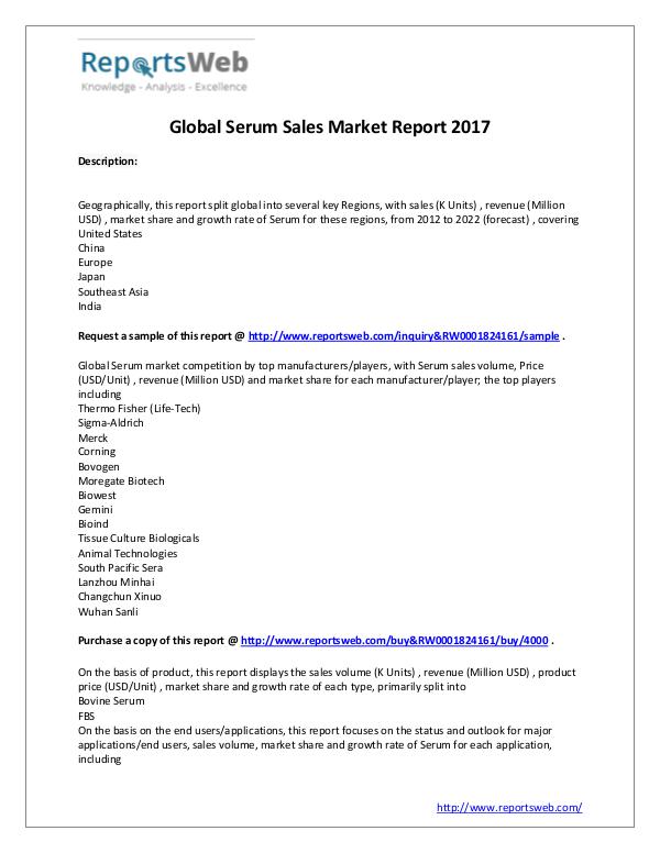 Market Analysis Global Market Size of Serum Sales Industry 2017