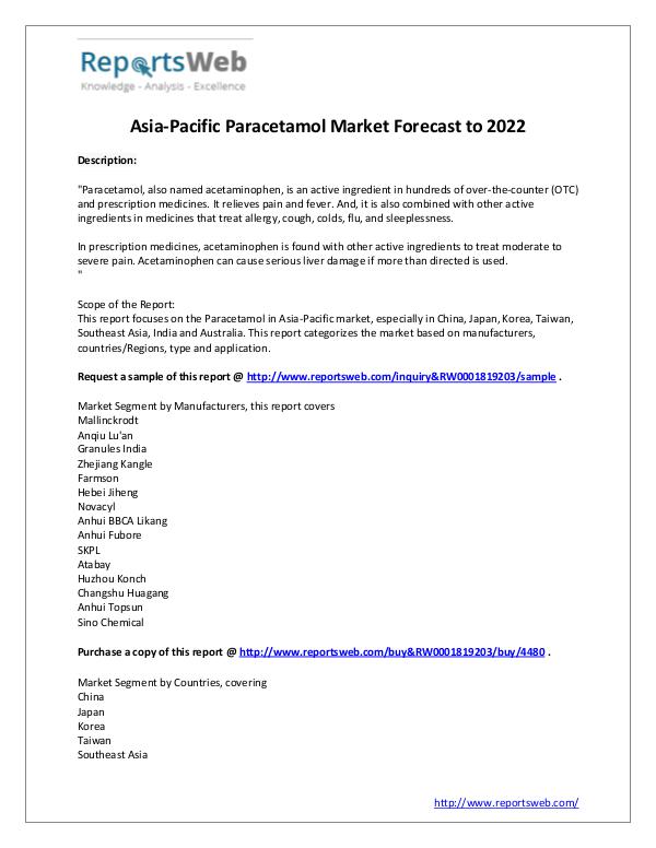 Market Analysis 2017 Analysis: Asia-Pacific Paracetamol Industry