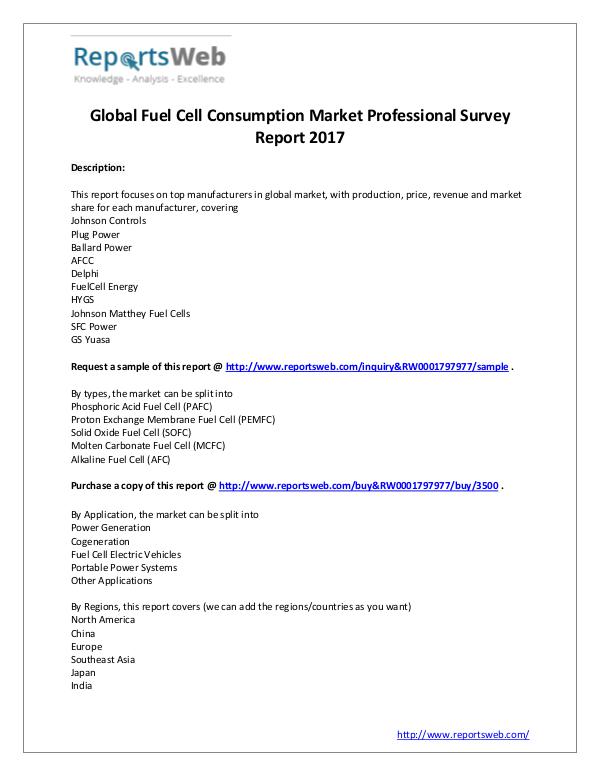 Market Analysis 2017 Study - Global Fuel Cell Market Consumption