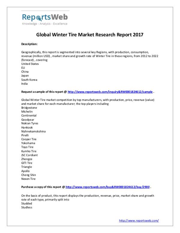 Market Analysis New Study: 2017 Global Winter Tire Market