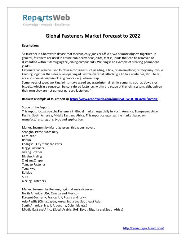 Market Analysis 2017 Development of Fasteners Industry