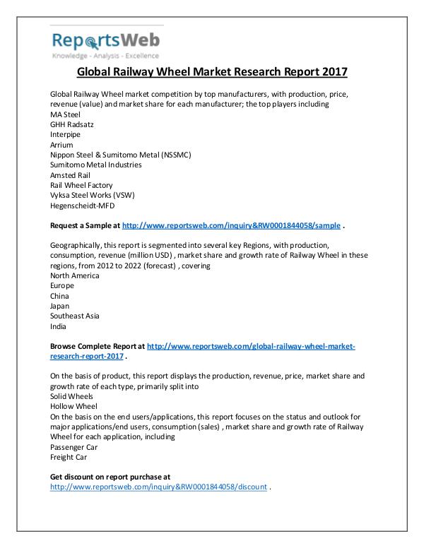 Market Analysis 2017 Study - Global Railway Wheel Industry