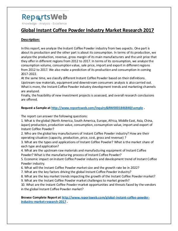 2017 Instant Coffee Powder Industry