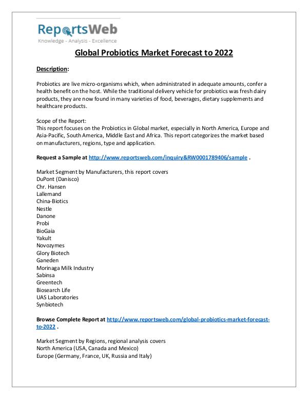 Market Analysis Probiotics Market Sales, Revenue and Share Study