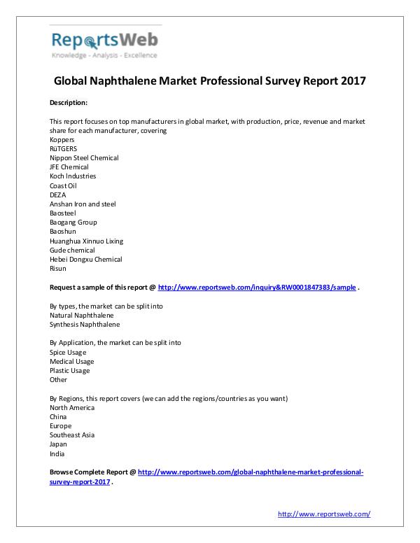 Market Analysis SWOT Analysis of Global Naphthalene Market 2017