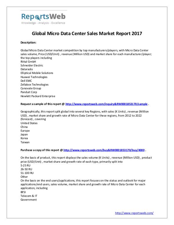 Market Analysis 2017 Analysis: Global Micro Data Center Industry