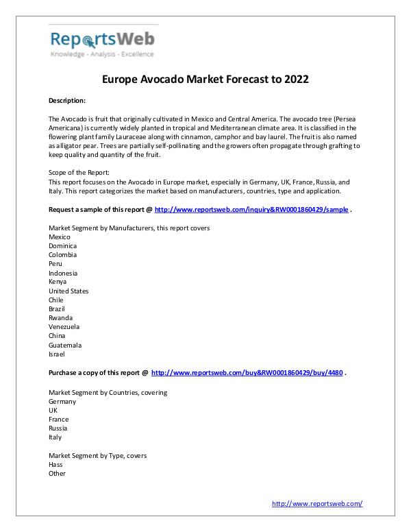 Europe Market Size of Avocado Industry 2017